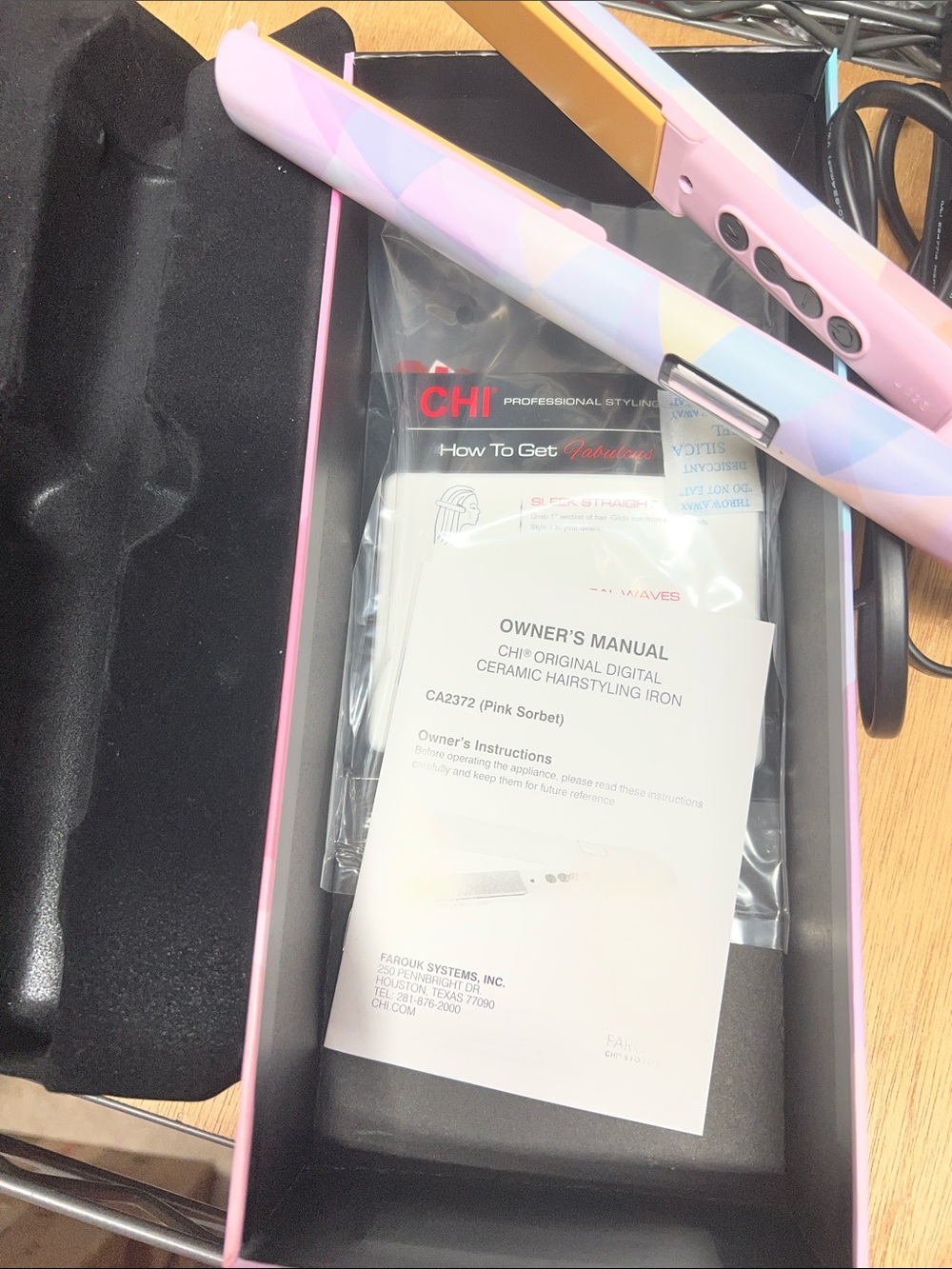 CHI Pink Sorbet Ceramic Hair Straightener - Pastel Multicolor Design